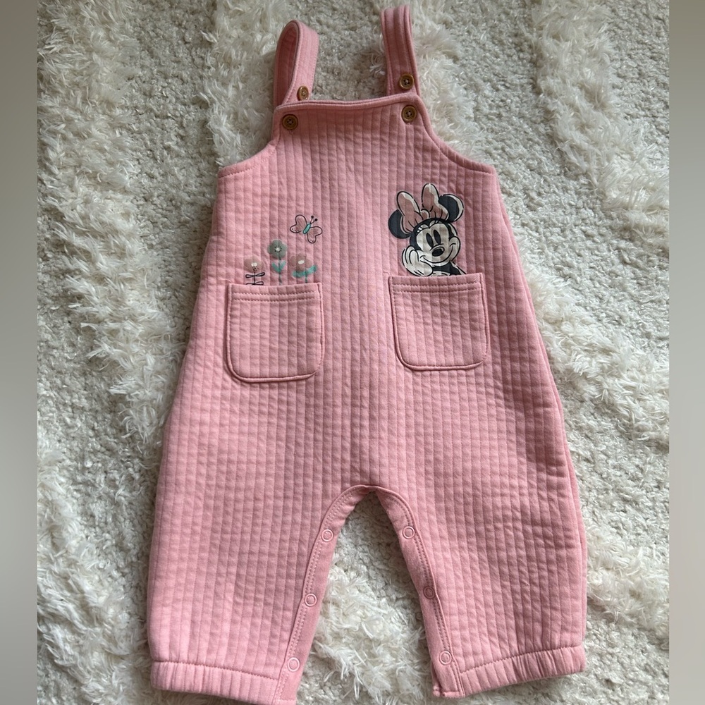 Disney Baby Minnie Mouse Pink Quilted Overalls 6/9 Months